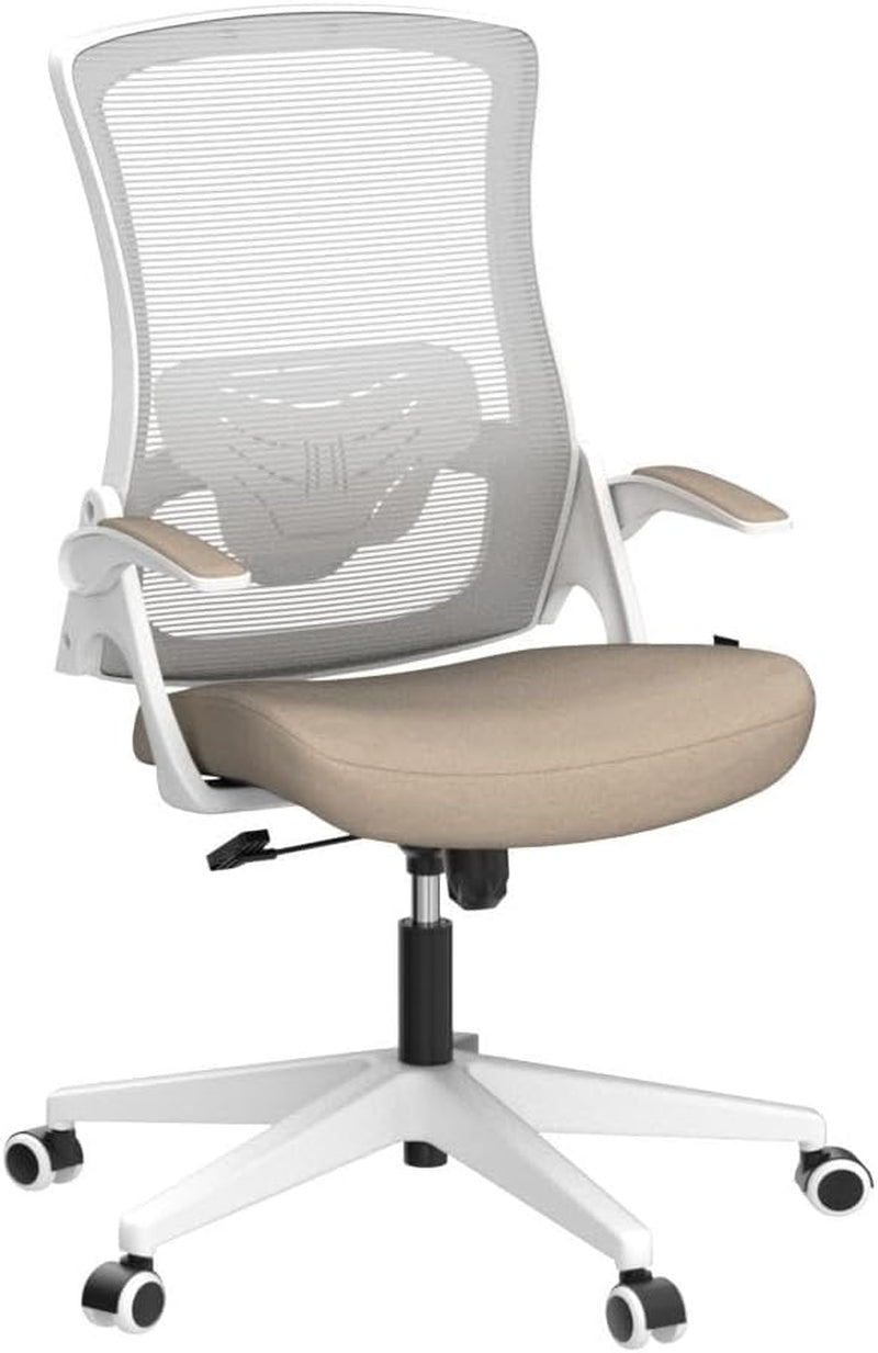 Beige High Back Mesh Office Chair With Adjustable Height And Ergonomic Design