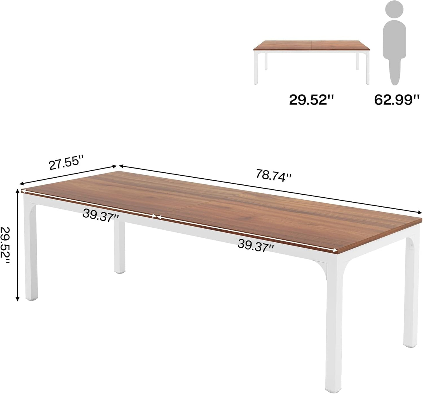 78.7 Inch Extra Long Computer Desk For Two Walnut White