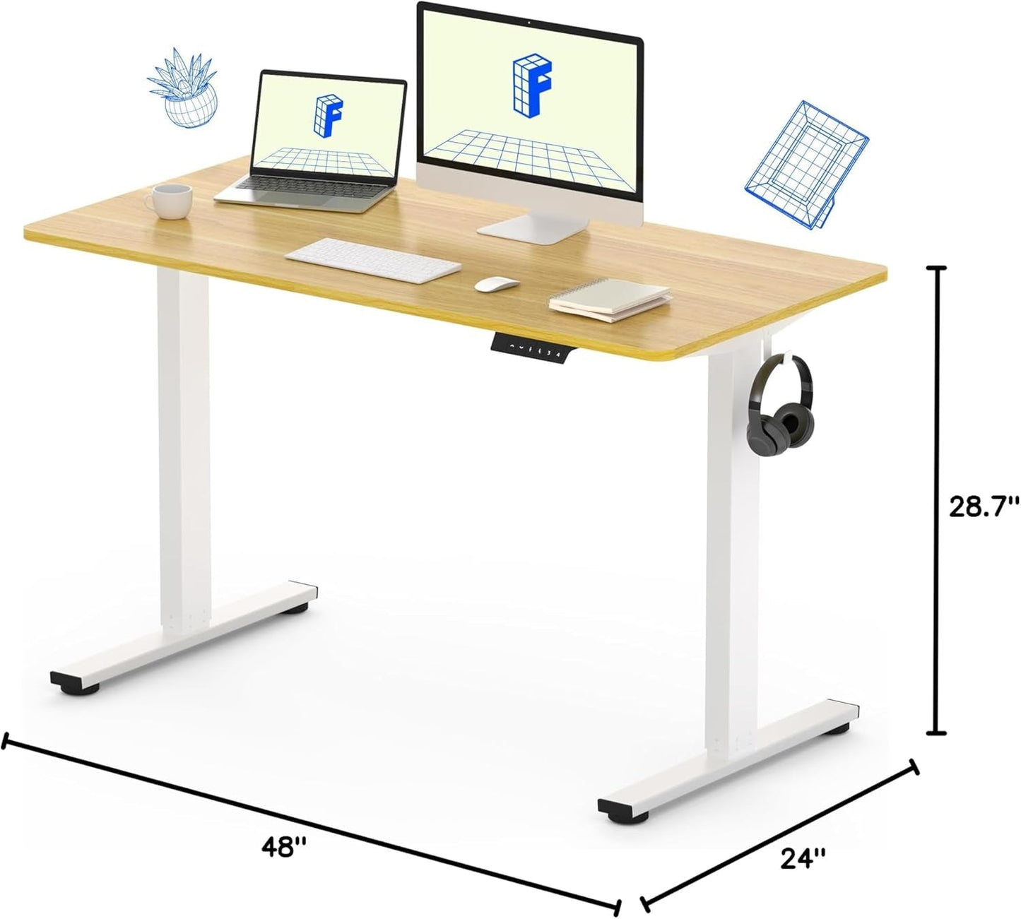 48 X 24 Standing Desk Height Adjustable White Frame Maple