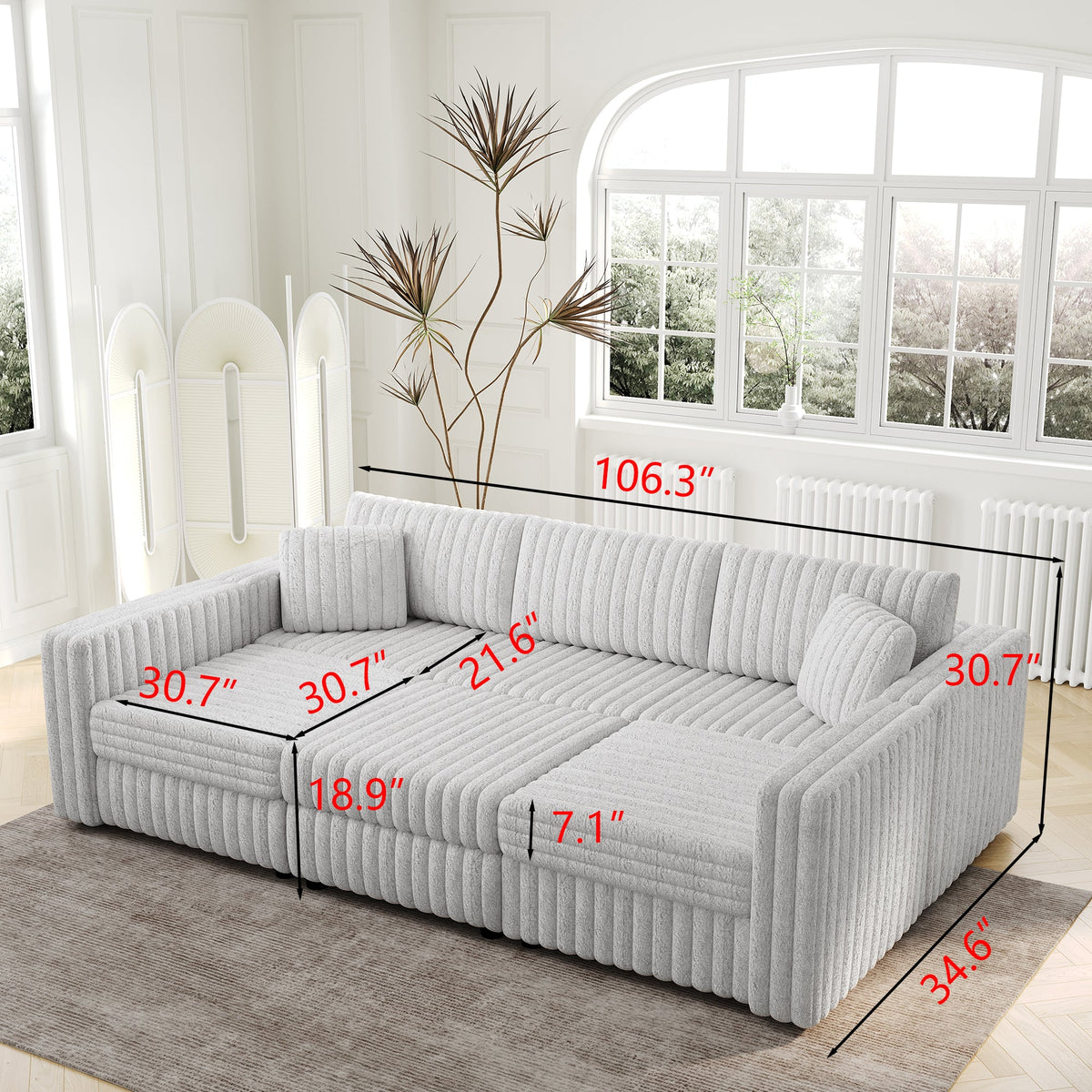 106.3" Soft U-Shaped 6-Person Sofa with Ottoman - Light Gray