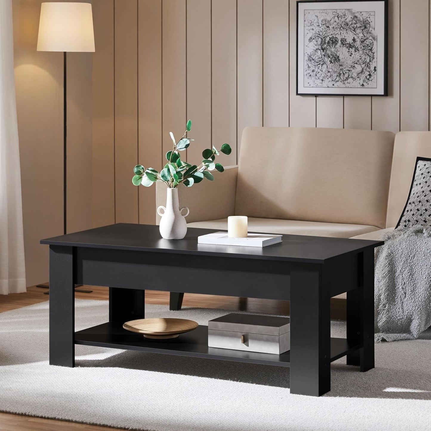 Lift Top Coffee Table With Hidden Compartment 47.5 Inch