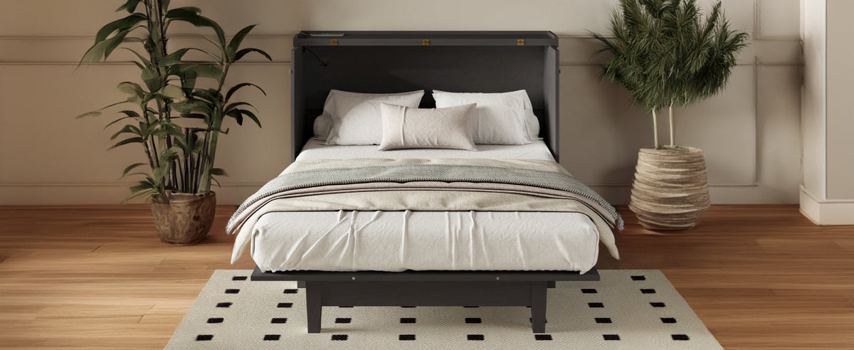 Farmhouse Style Solid Pine Wood Murphy Bed Chest Cube Cabinet Bed