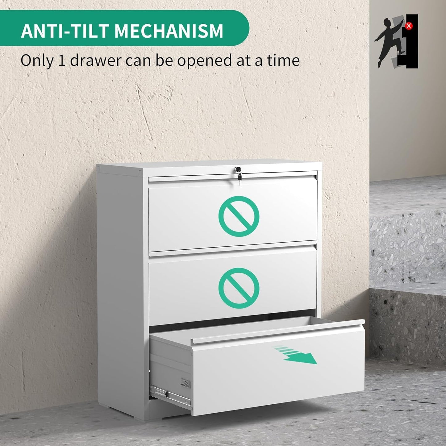 Lateral File Cabinet With 3 Drawers Metal Home Office