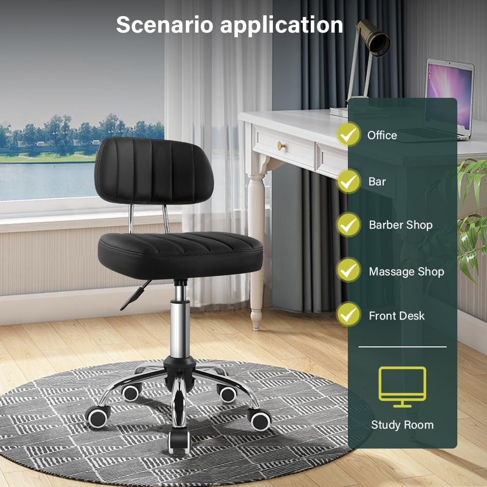 Black Height Adjustable Swivel Stool With Back Support