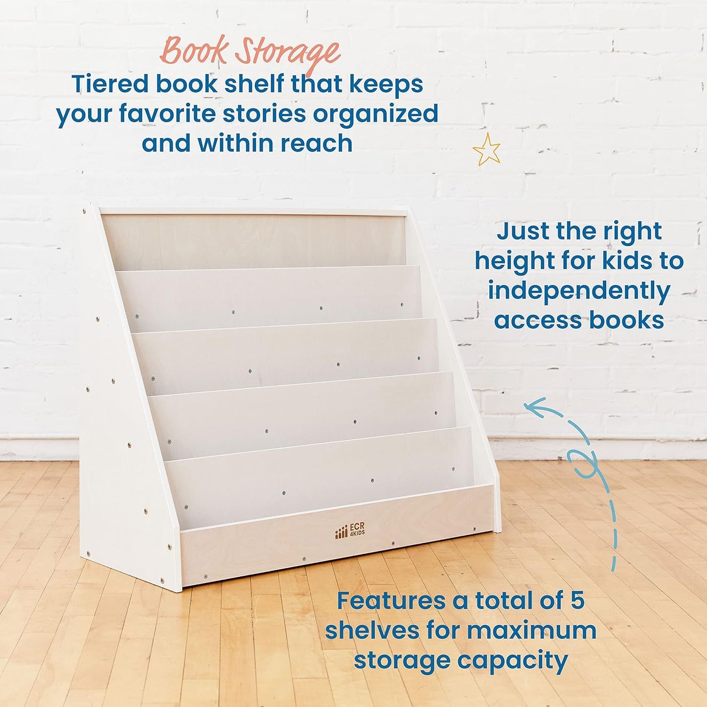 Single Sided Book Display Classroom Bookshelf White Wash