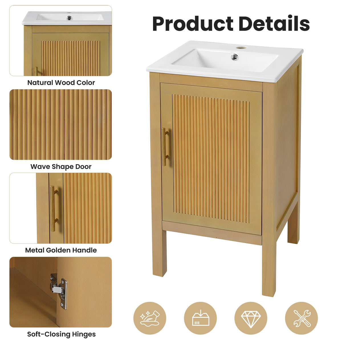 18" Bathroom Cabinet with Storage and Ceramic Sink