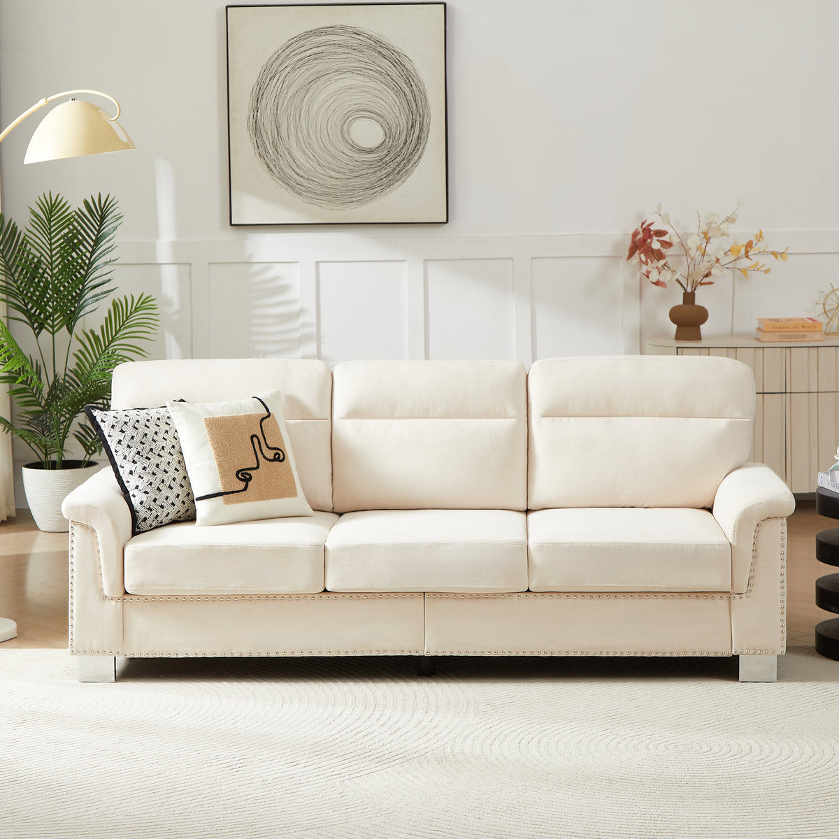 82" Modern Compressed Snowfleece Fabric 3-Seater Sofa