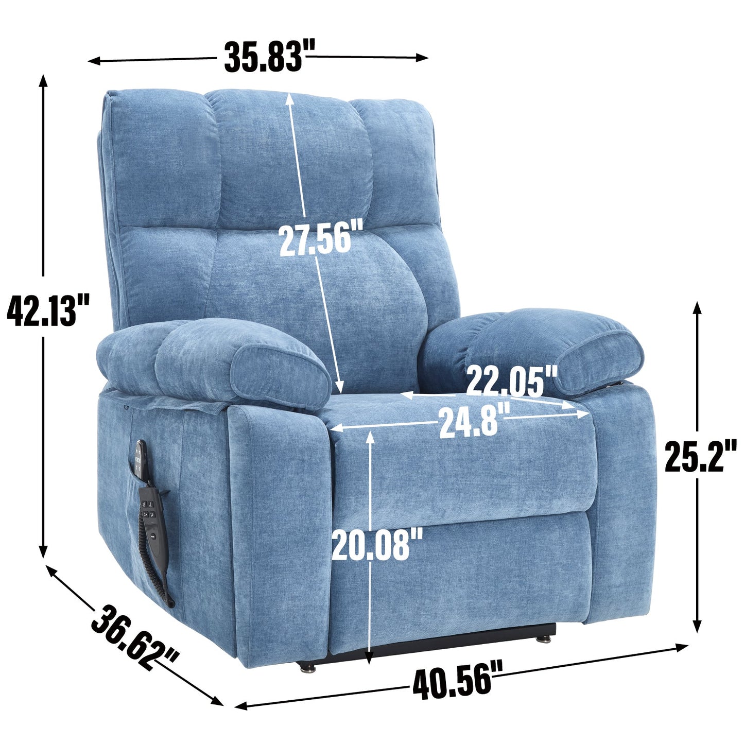 Blue Heat Massage Dual Motor Infinite Position Up to 350 LBS Large Electric Power Lift Recliners with Hidden Cup Holders, Power-Remote, Medium-firm and Heavy Duty