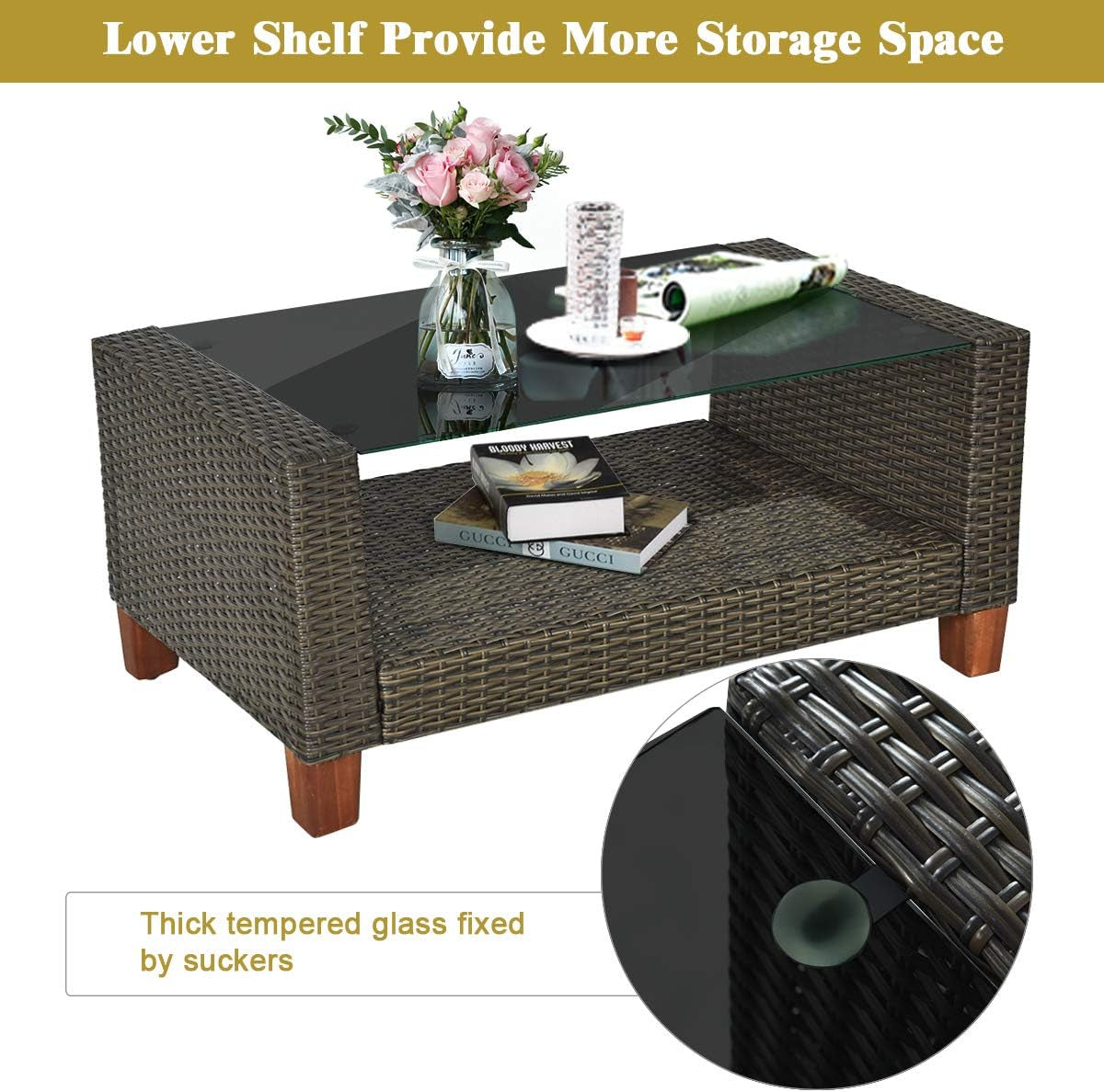 Patio Rattan Furniture Set 4 Piece Beige For Outdoor Use