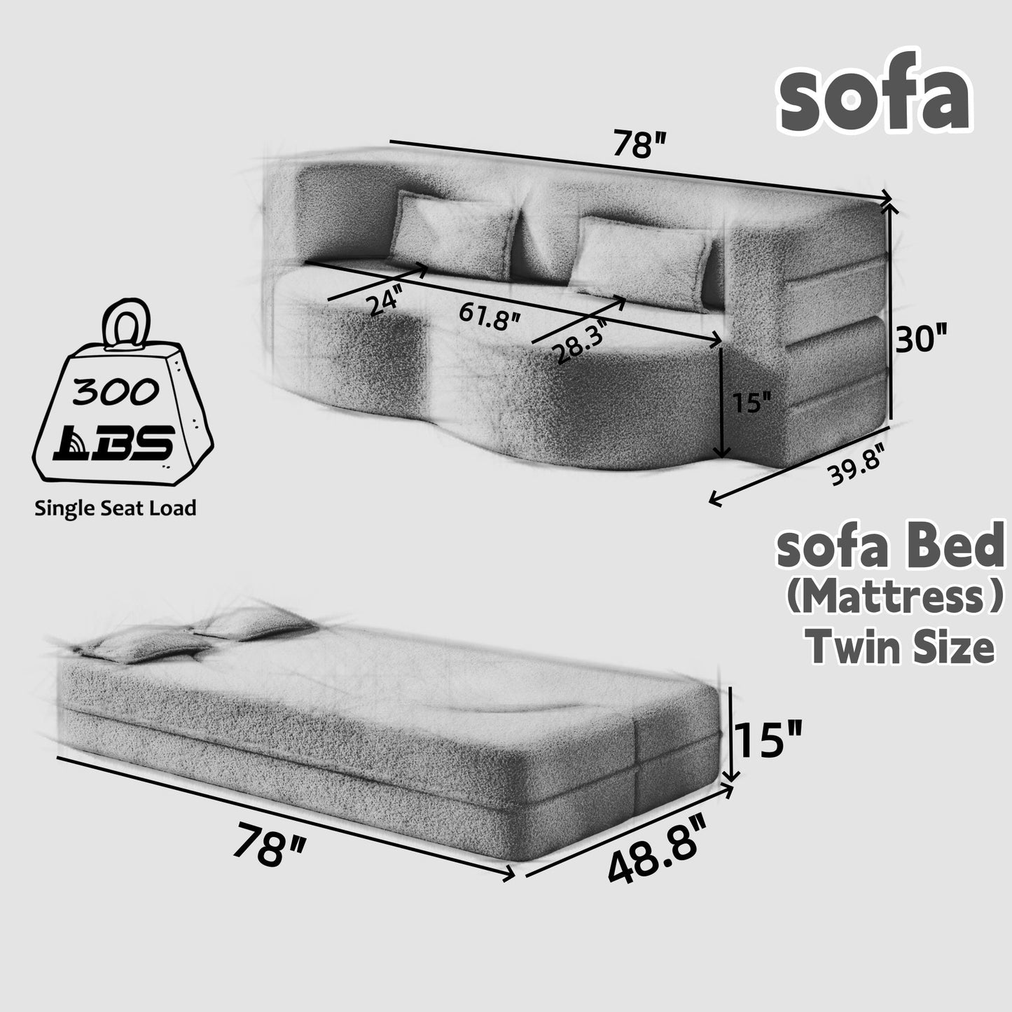 Modern Floor Sofa with 2 Pillows
