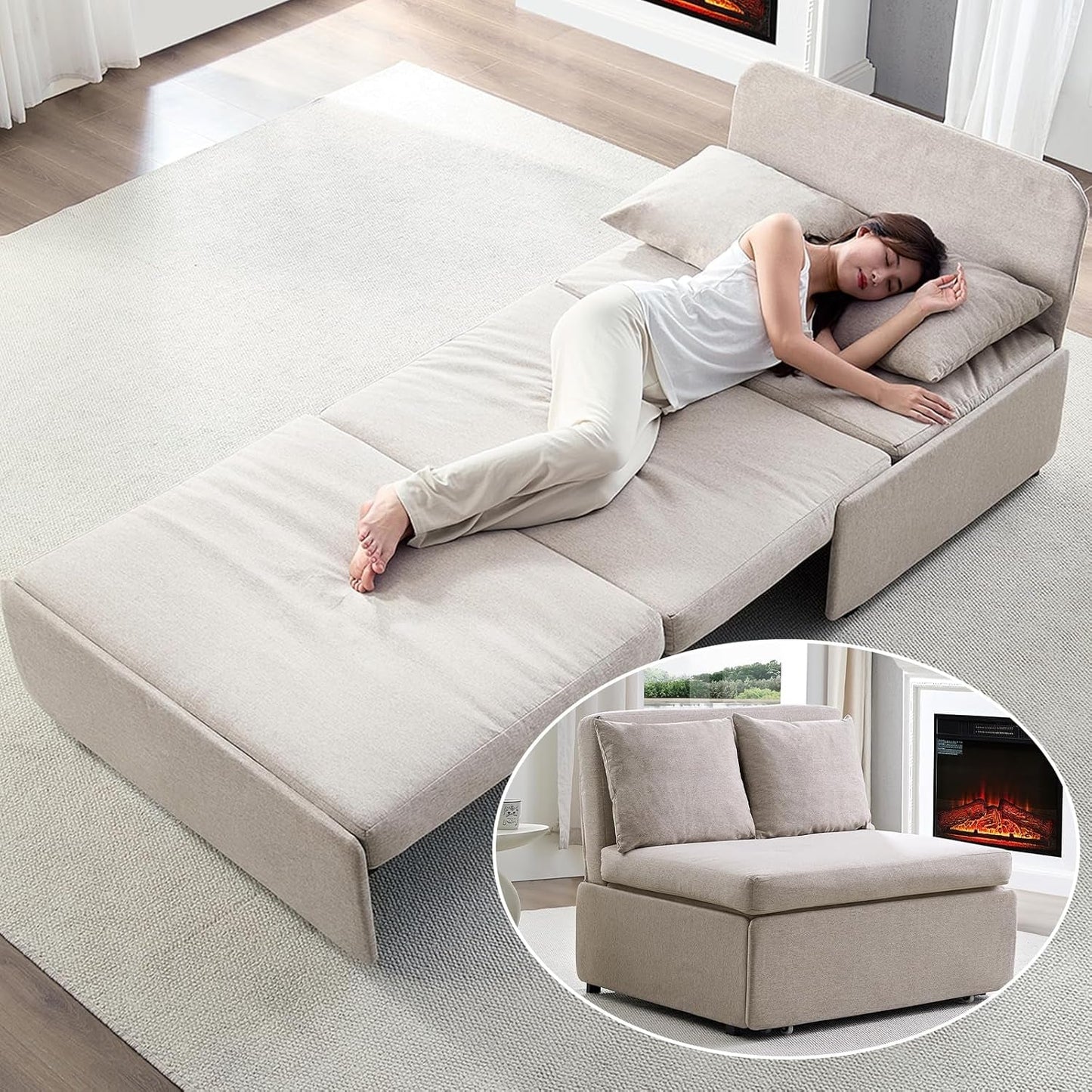 Twin Size Premium Convertible Sofa Bed Sleeper Beige