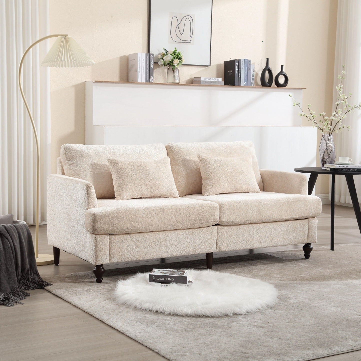 Mid Century Modern Fabric Loveseat Sofa, 2 Seat Upholstered Couch