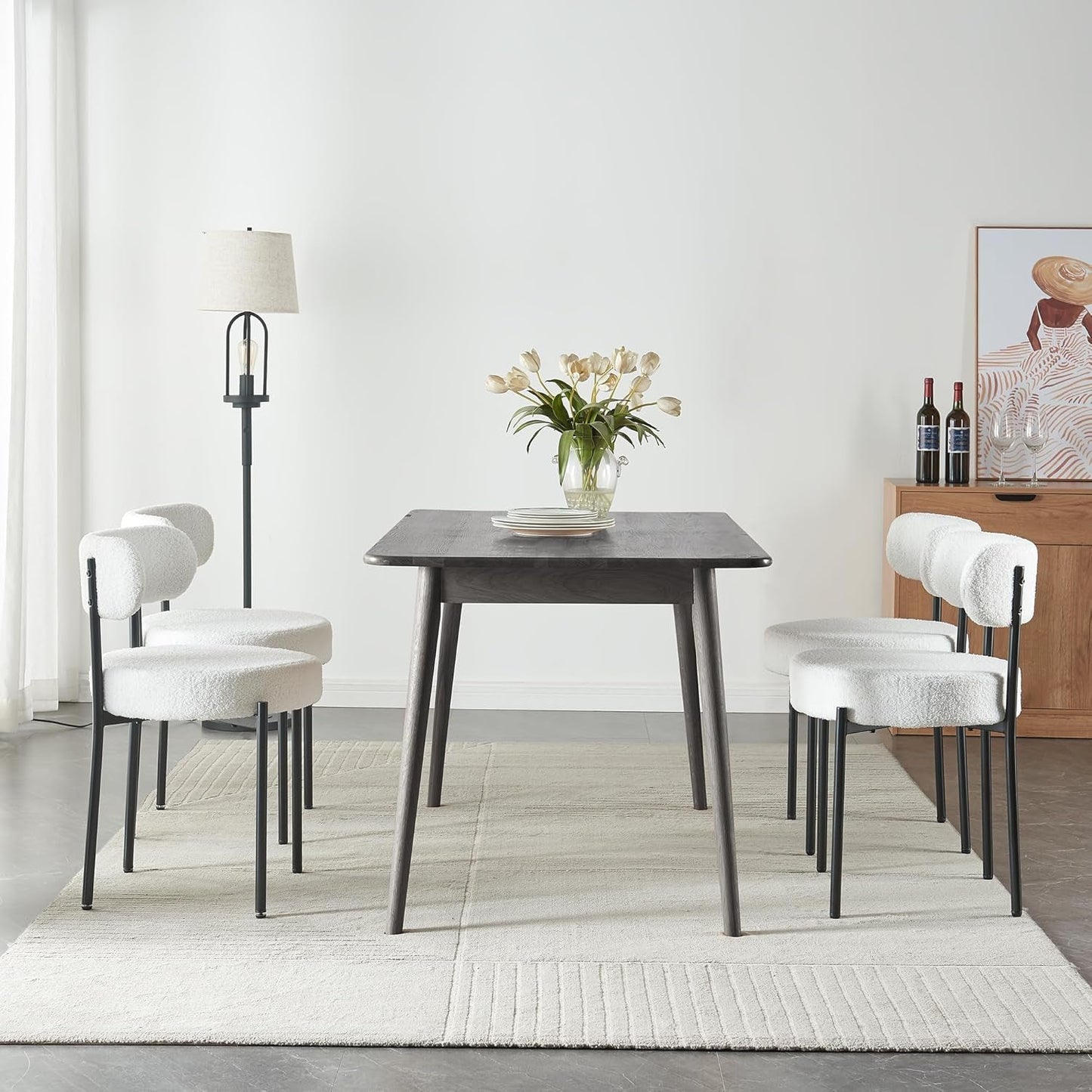 White Boucle Dining Chairs Set Of 2 For Dining Room