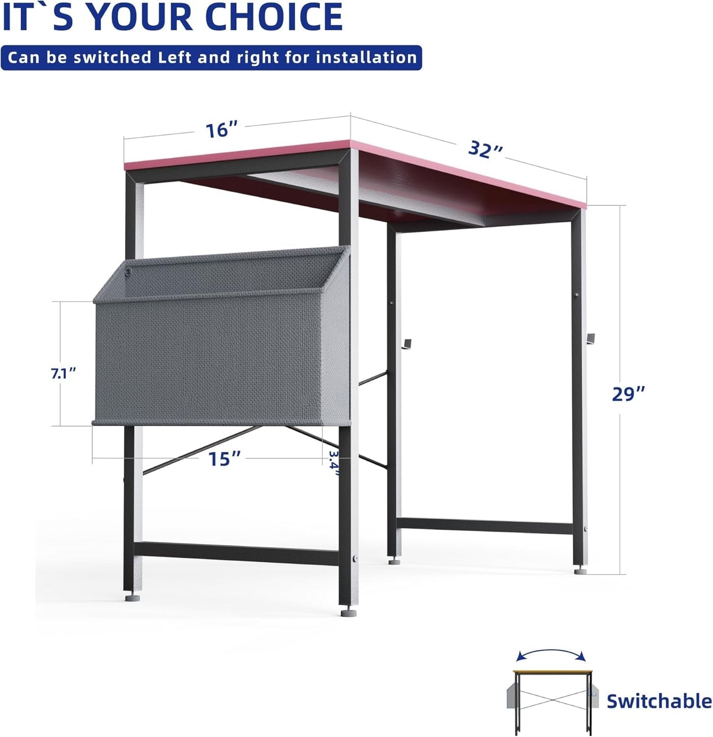 32 Inch Computer Desk With Storage Bag And Headphone Hook