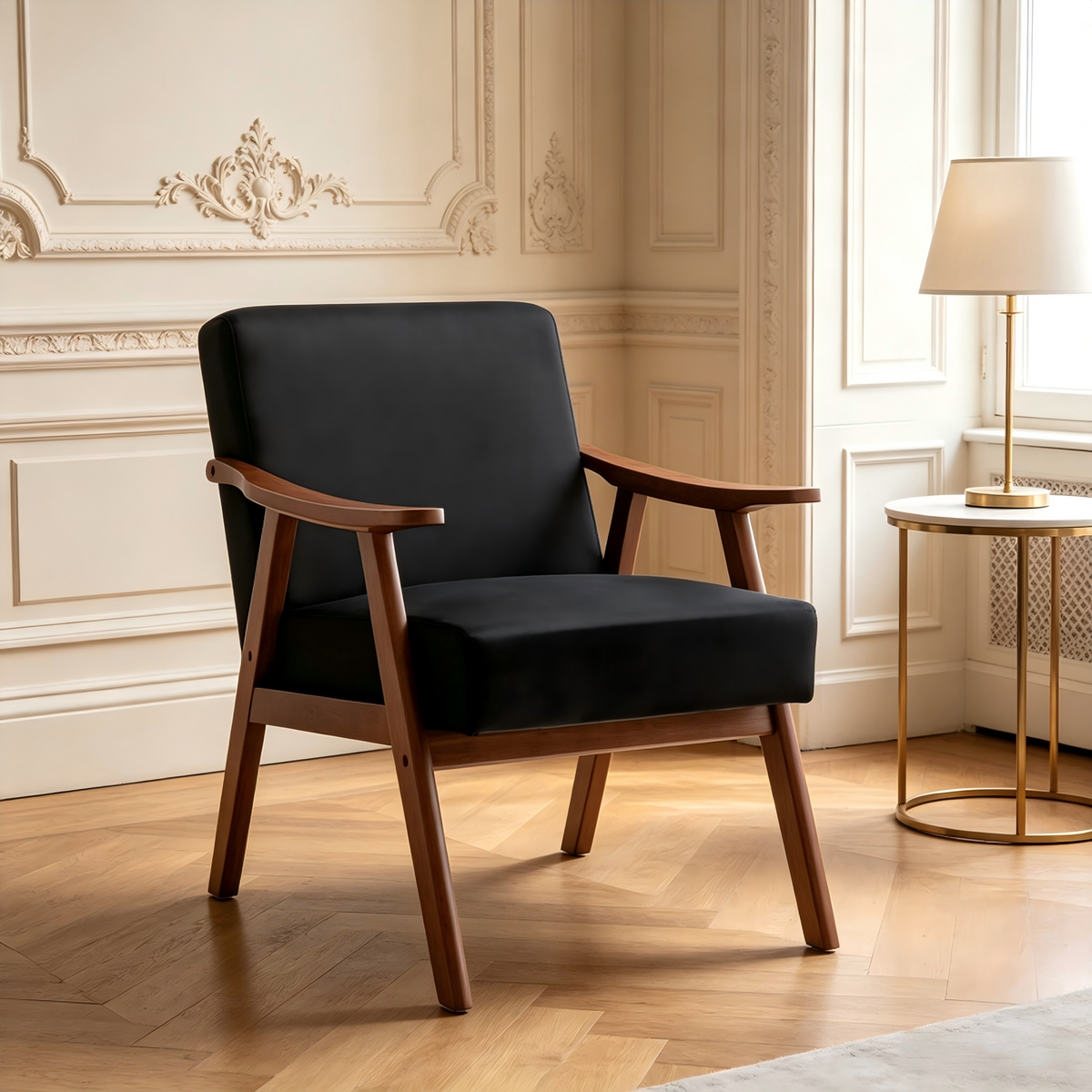 Accent Chair with Velvet Upholstery and Solid Wood Frame