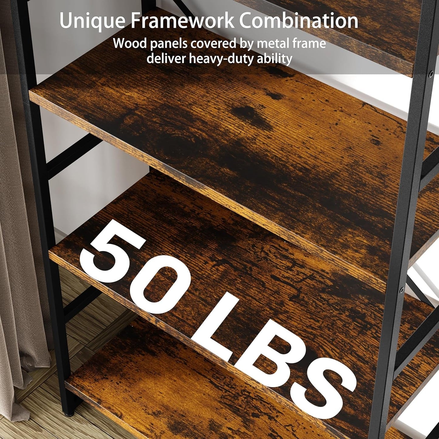 Arched Five Tier Bookshelf Rustic Brown Storage Unit