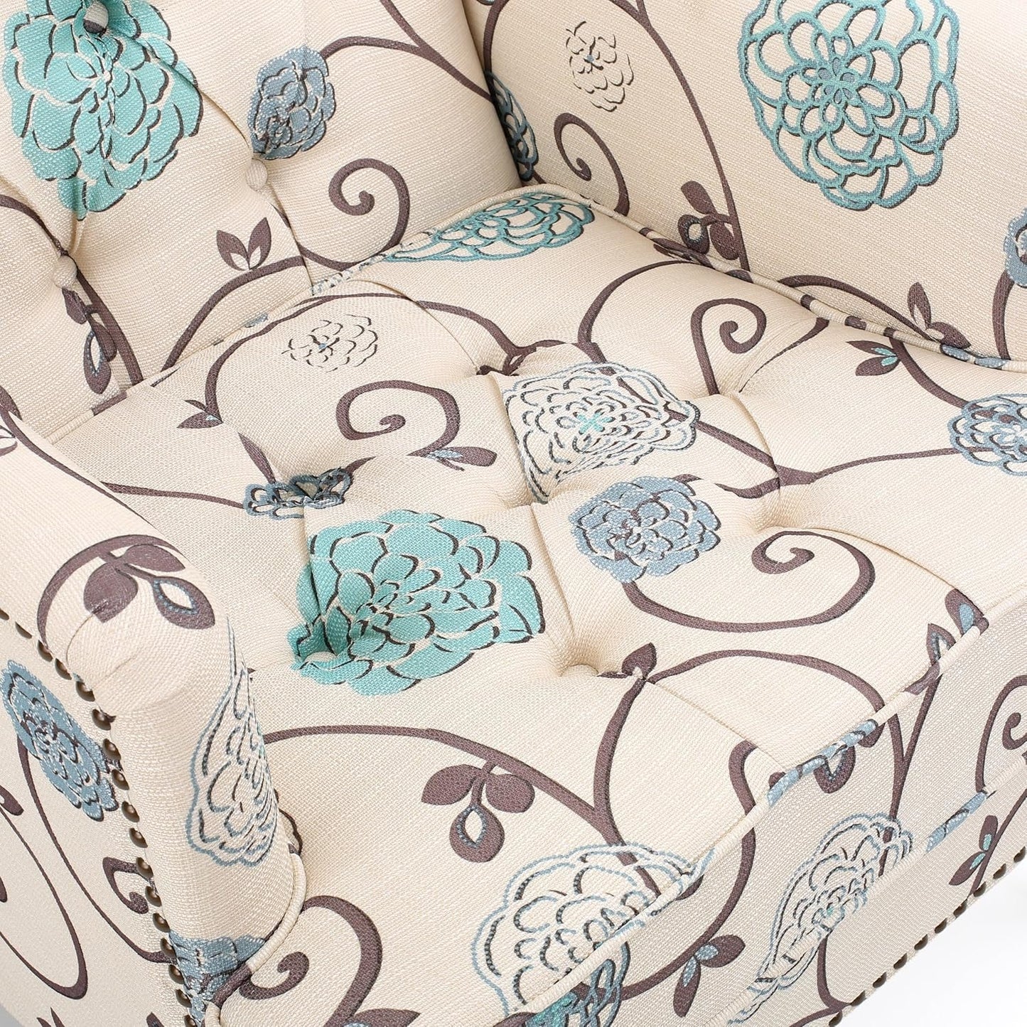 Floral Tufted Club Chair In White And Blue Polyester