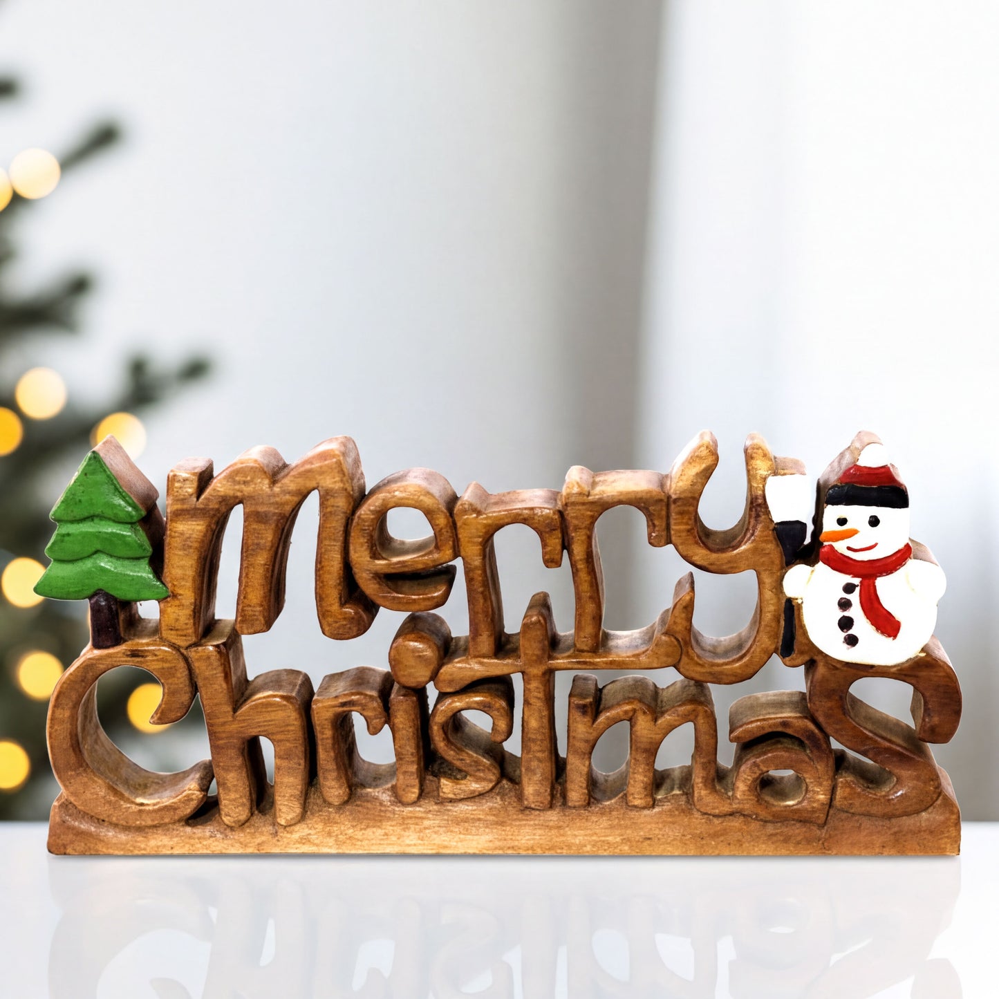 Wooden Christmas Sign – Handmade Acacia Wood Holiday Decor, Festive Rustic Accent