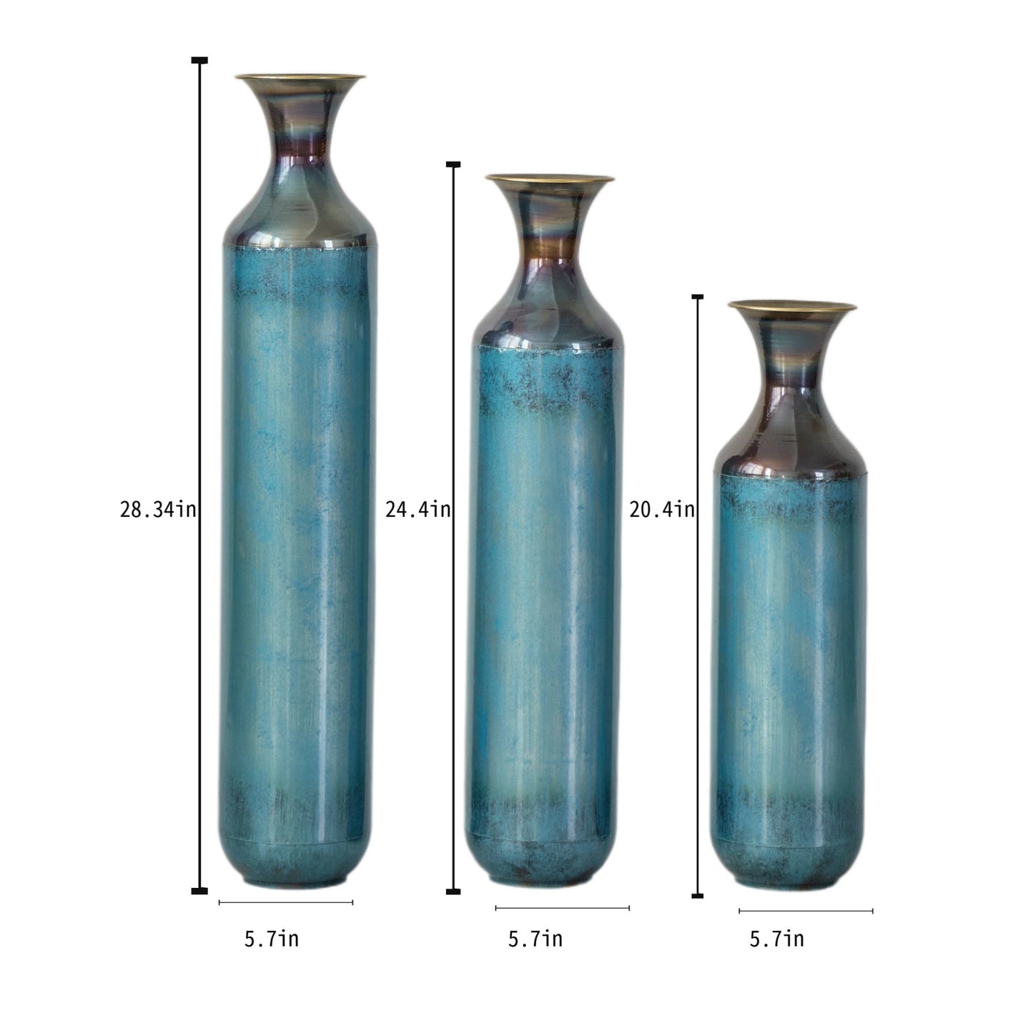 Torch-Fired Metal Vases Set of 3, Tall