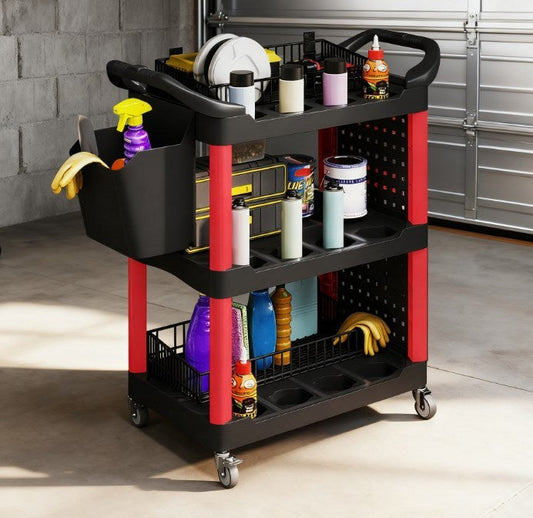 200 LBS Capacity Plastic Utility Cart with Side Shelf and Storage Bucket,Rolling Tool Cart