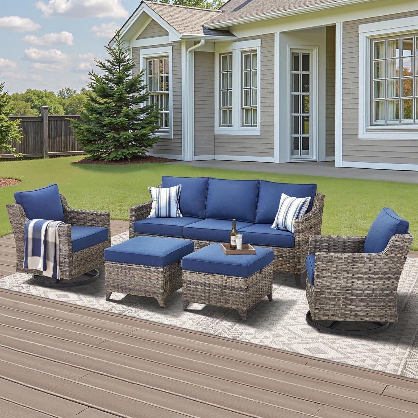 Outdoor Patio Furniture Set 5 Piece All Weather Wicker