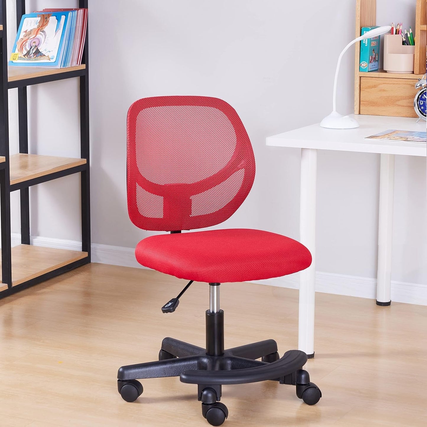 Kids Adjustable Mesh Low Back Swivel Desk Chair With Footrest Red