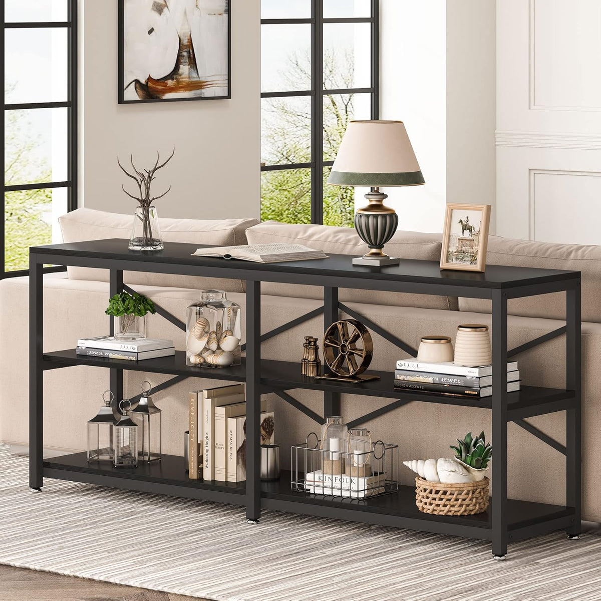 70.9" Extra Long Console Table with Storage Shelves