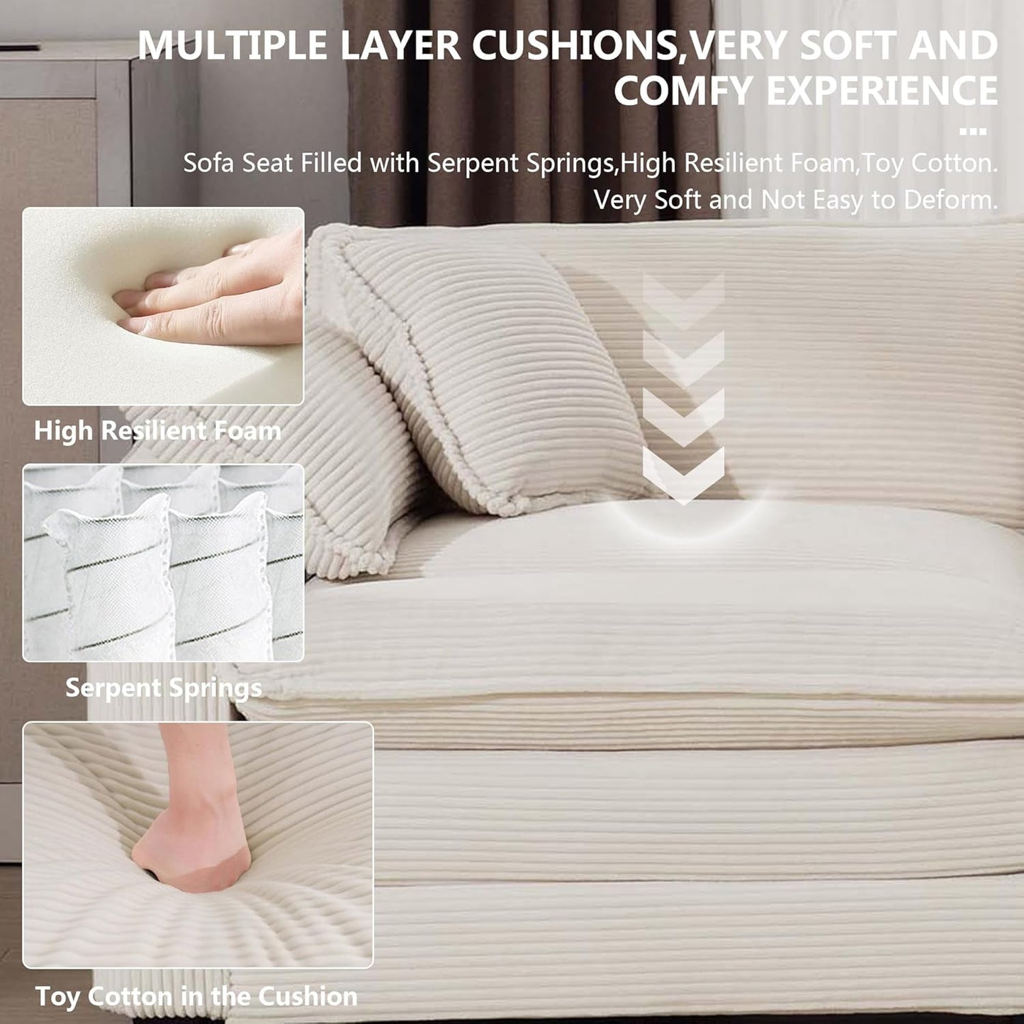 Oversized 2 Piece Sofa Set Beige 3 Seater And Loveseat