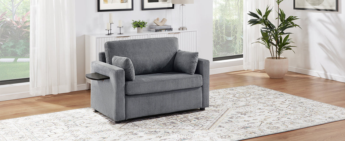 Twin Size Sofa Bed with Foldable Mattress and USB Ports