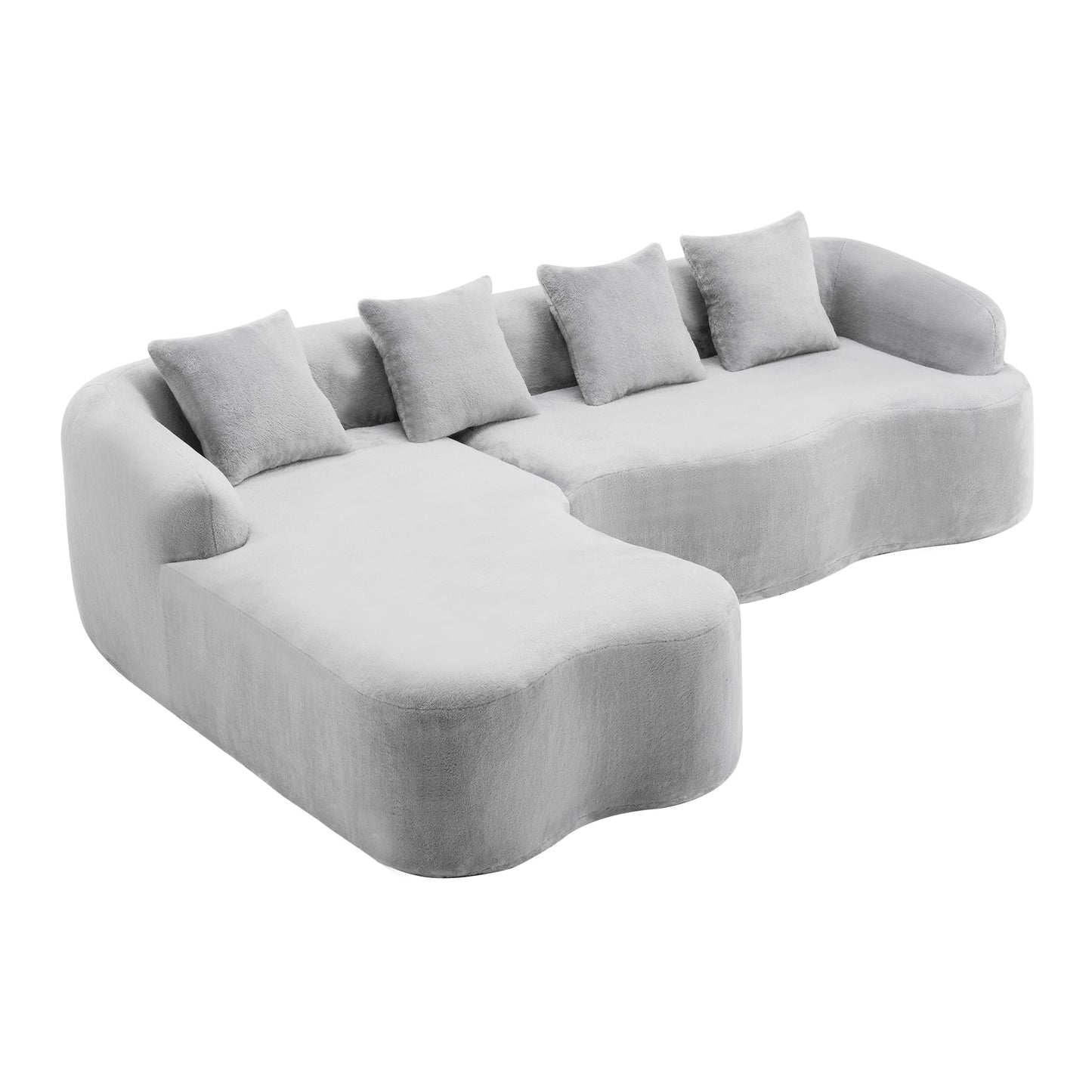 Full Compression L-Shape Sectional Sofa with Curved Chaise, Grey Modular Chenille Couch, High-Density for Apartment Living Room