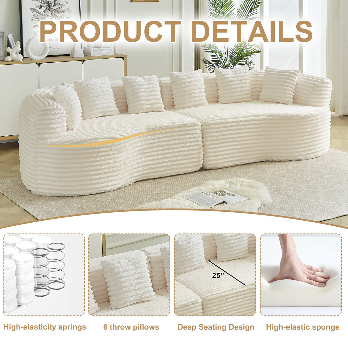 Curved Sectional Sofa - 111.5-Inch Oversized Modern Design
