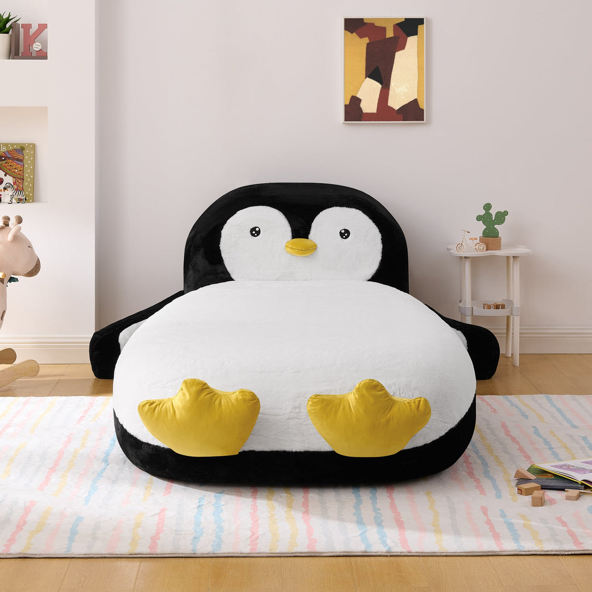 Twin Size Fluffy Faux Fur Penguin Shaped Bed Lounger Chair