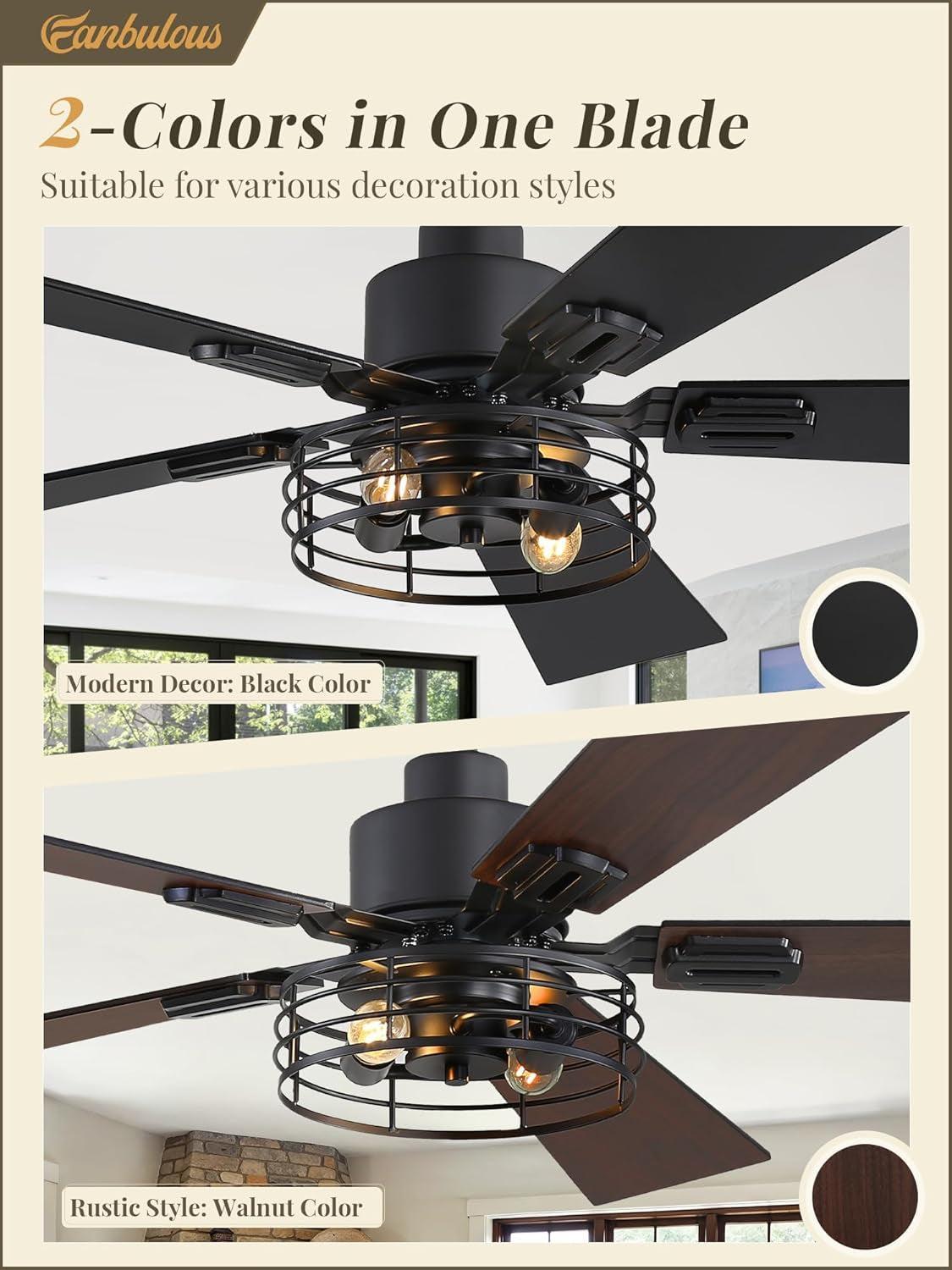 42 Inch Farmhouse Ceiling Fan With Lights Black Cage 2 Pack