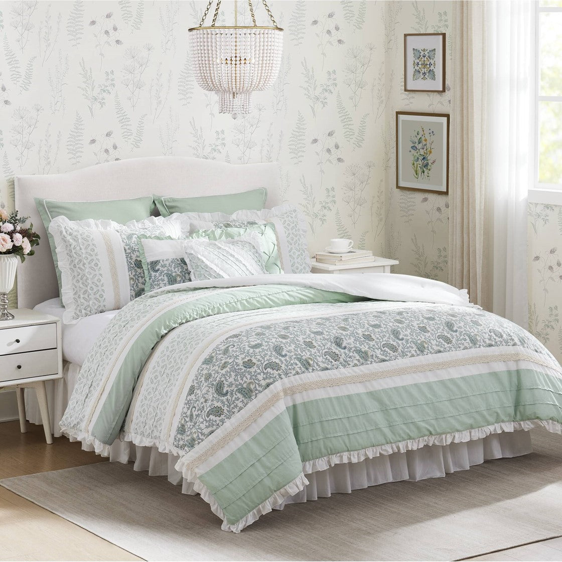 9 Piece Cotton Percale Comforter Set Aqua King
