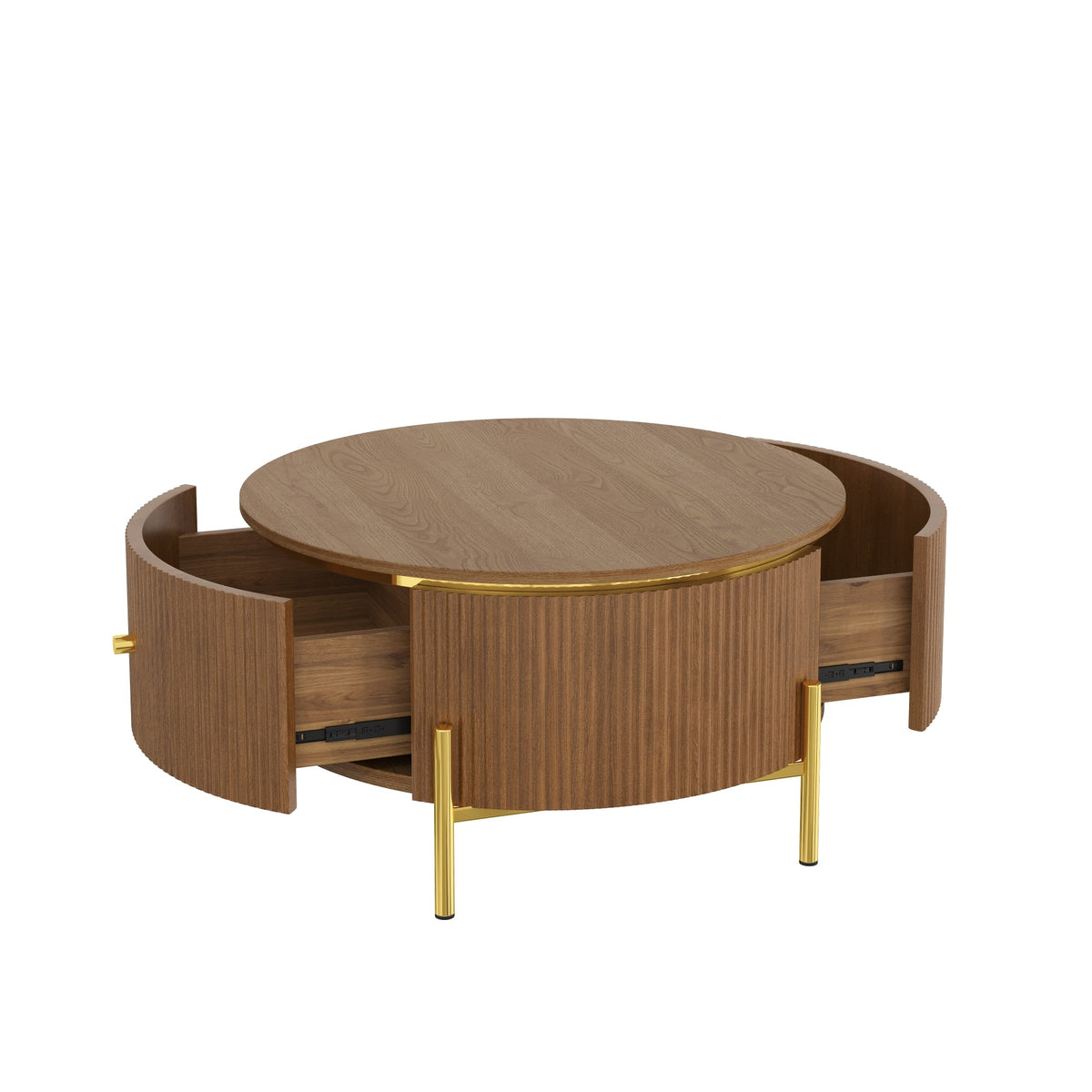 Modern Round Coffee Table with 2 Large Drawers