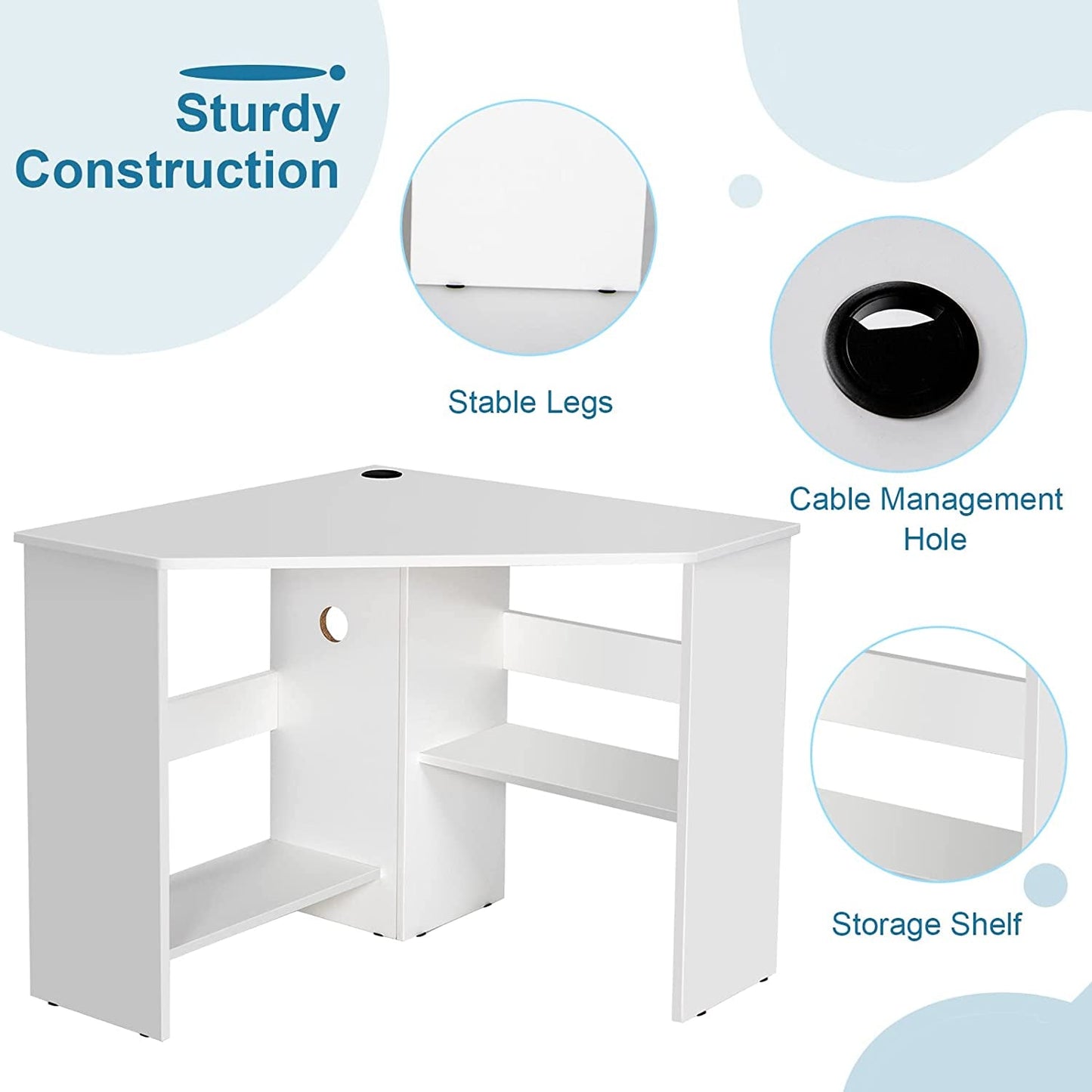 Compact White Corner Desk With Storage Shelves For Home Office