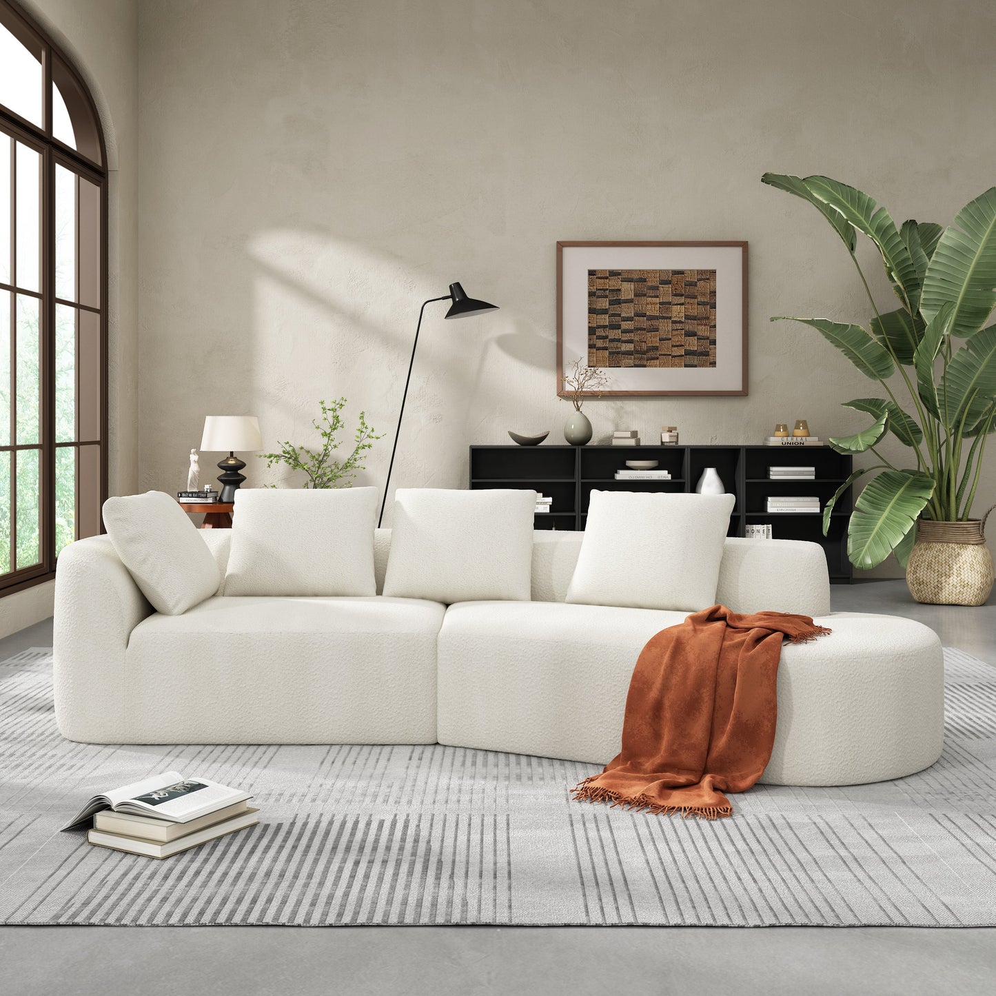 116' Modern Curved Sectional Sofa with High-Density Fully Compressed Sponge and Chaise Lounge, Pearl Upholstery, 2-Piece Set, Fully Assembled Right Hand Facing, Perfect for Living Room, Lounge