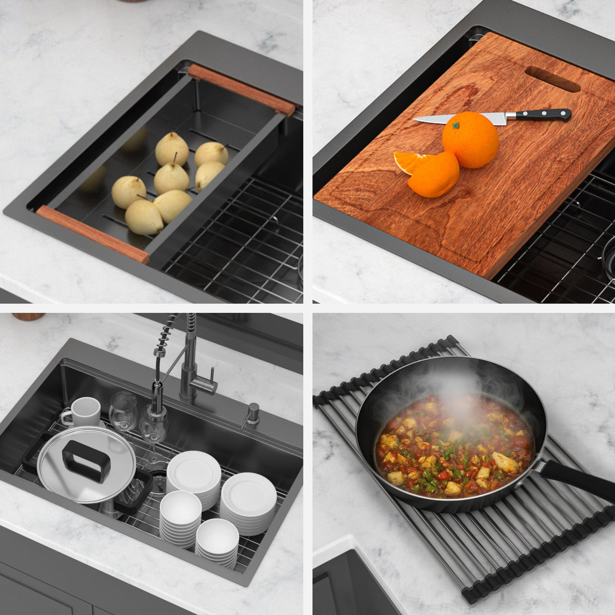 33" Drop-in Workstation Gunmetal Kitchen Sink