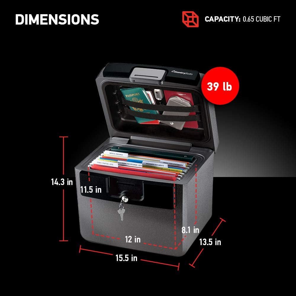 Black Fireproof Safe With Key Lock 14.3X15.5X13.5 HD4100