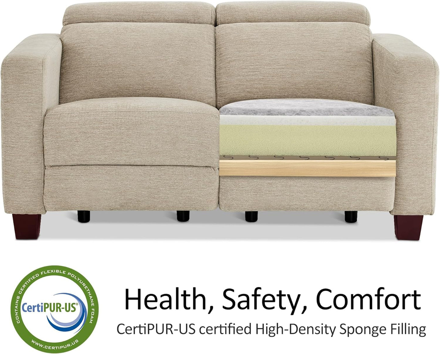 Beige Fabric Wall Hugger Power Loveseat Recliner USB