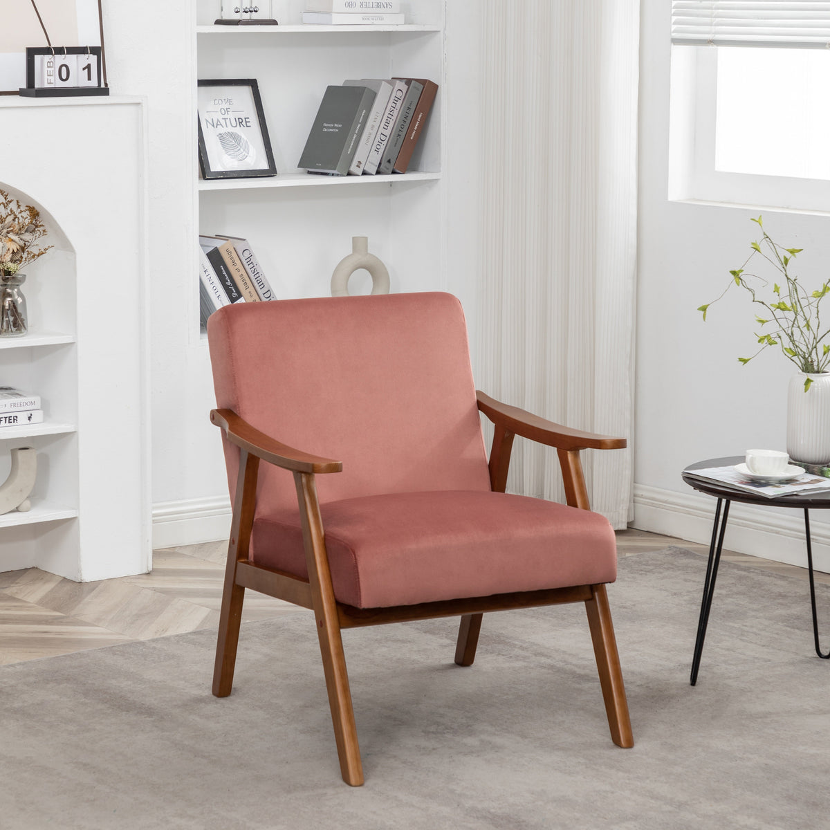 Accent Chair with Velvet Upholstery and Solid Wood Frame