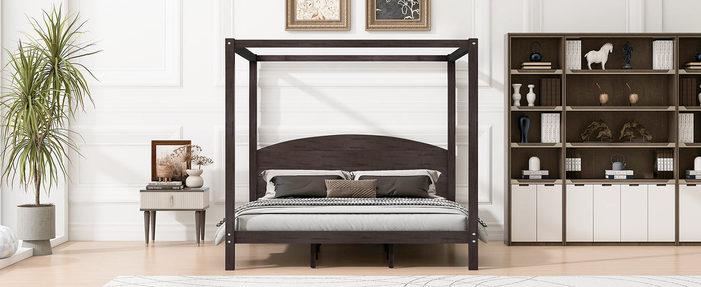 King Size Canopy Platform Bed with Headboard and Support Legs