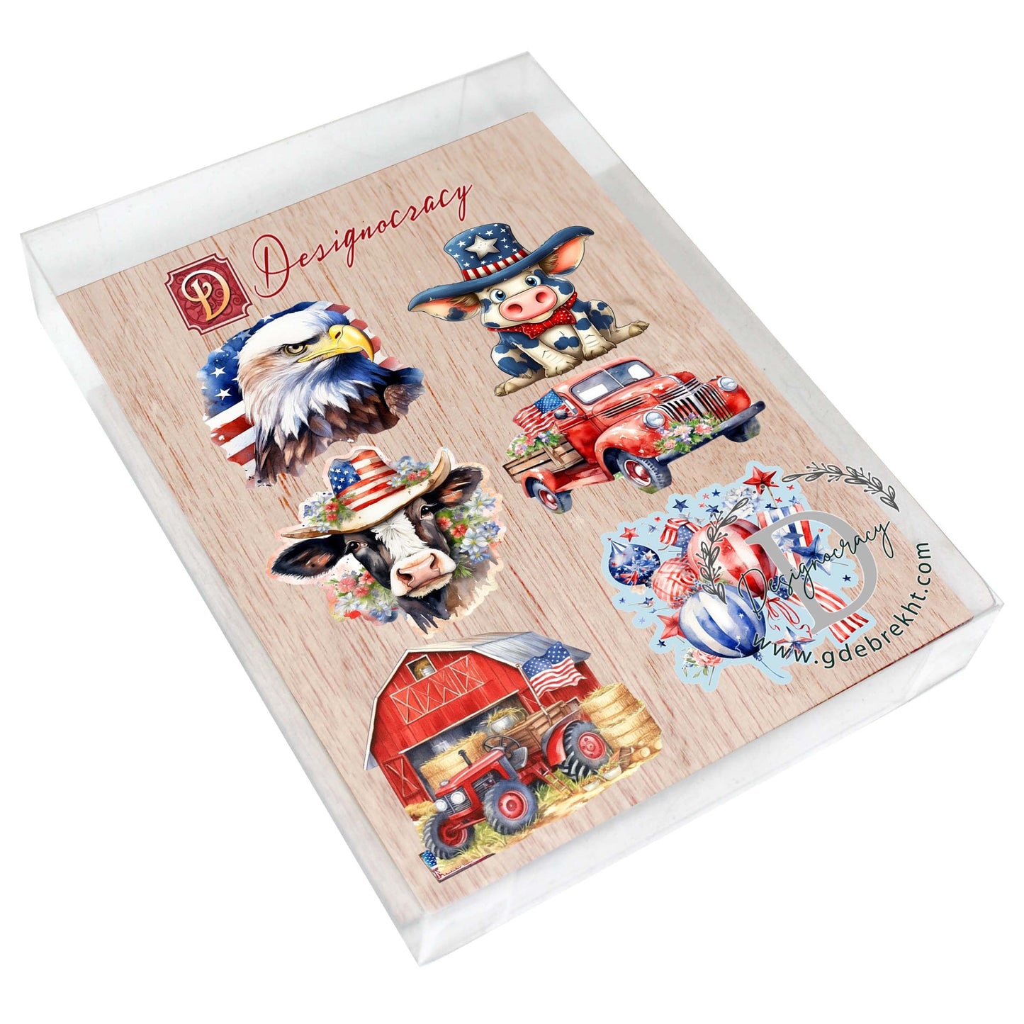 American flag Decorative Wooden Magnets Set of 6 by G. Debrekht - Patriotic Decor - 8090002G-S6