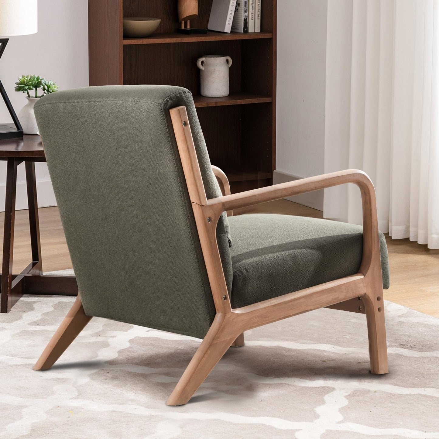 Green Upholstered Mid Century Modern Accent Armchair