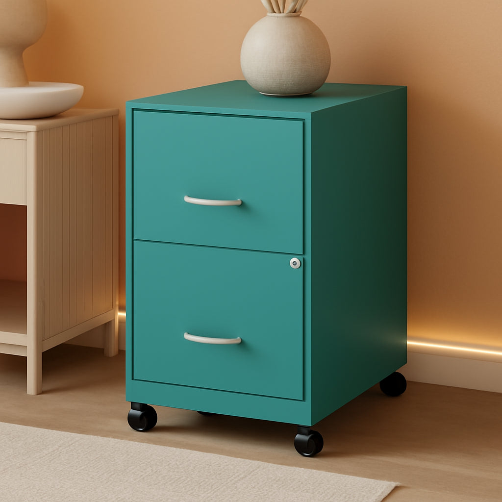 Teal LYS SOHO File Mobile Cabinet Locking Drawers 18 Inch