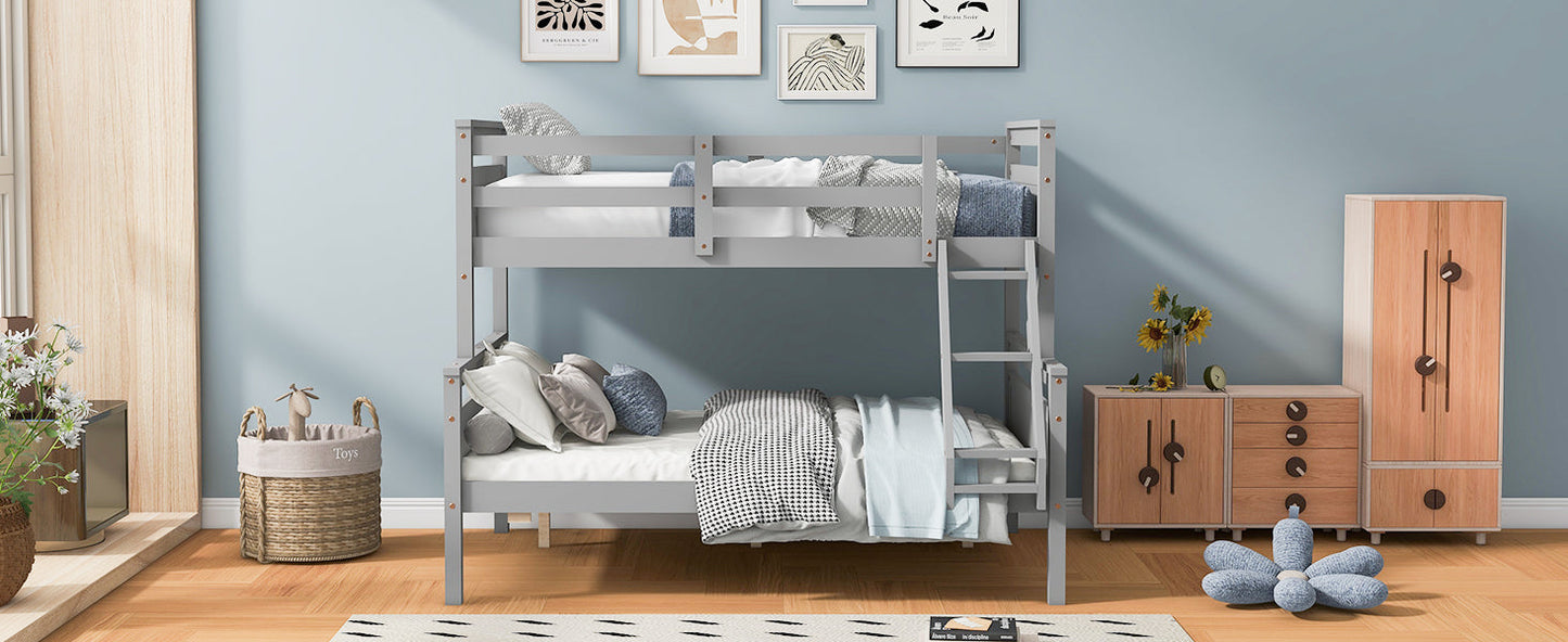 Twin Over Full Bunk Bed with Ladder, Safety Guardrail