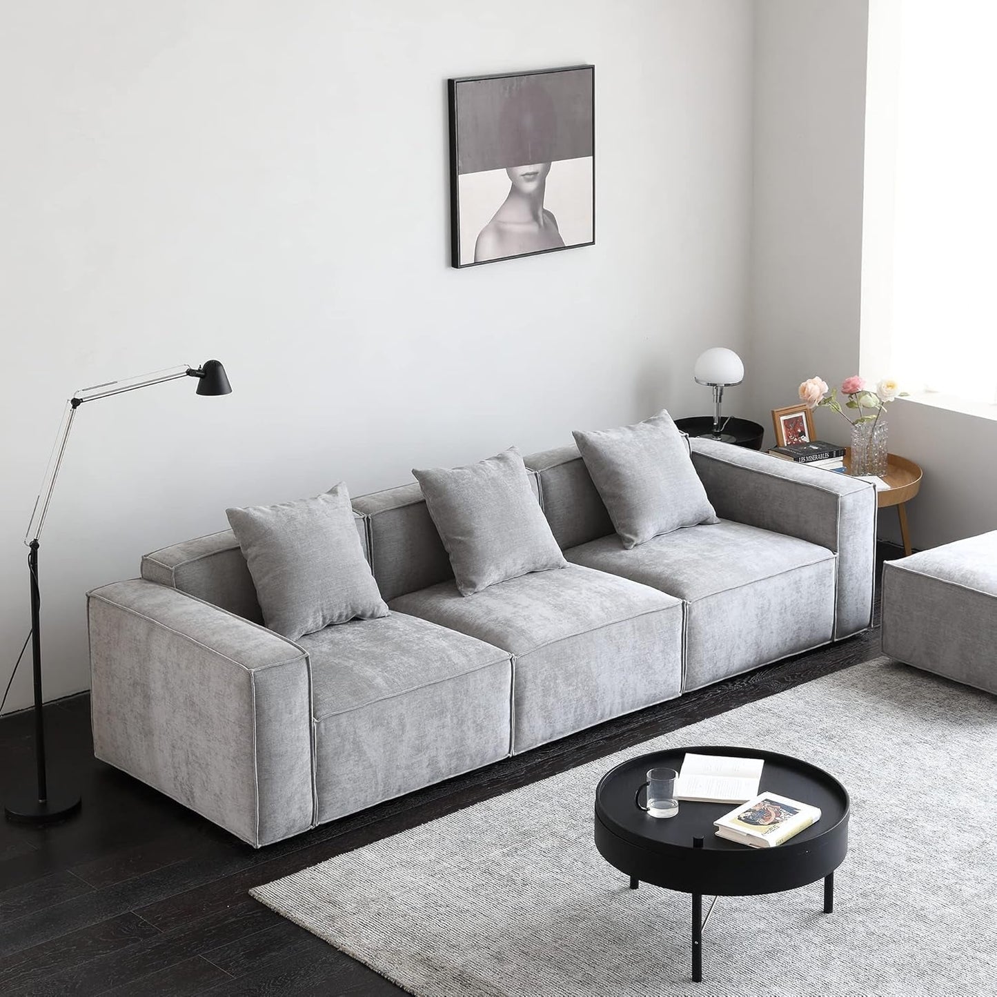 Grey Modular Sectional Sofa Set With Ottoman And Chaise
