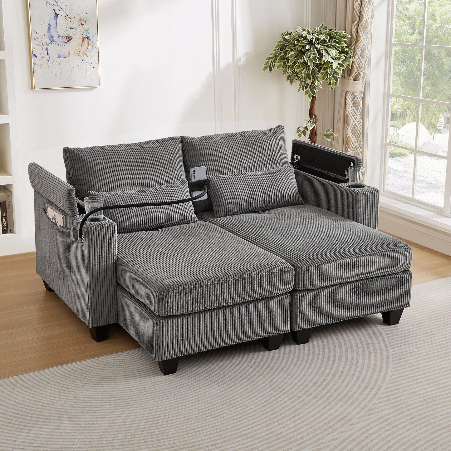 Convertible Chaise Lounge 63" Loveseat Sofa Bed