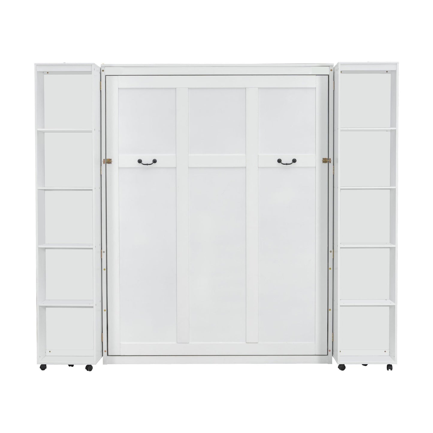 Queen Murphy Bed Wall Bed with Storage Doors, White