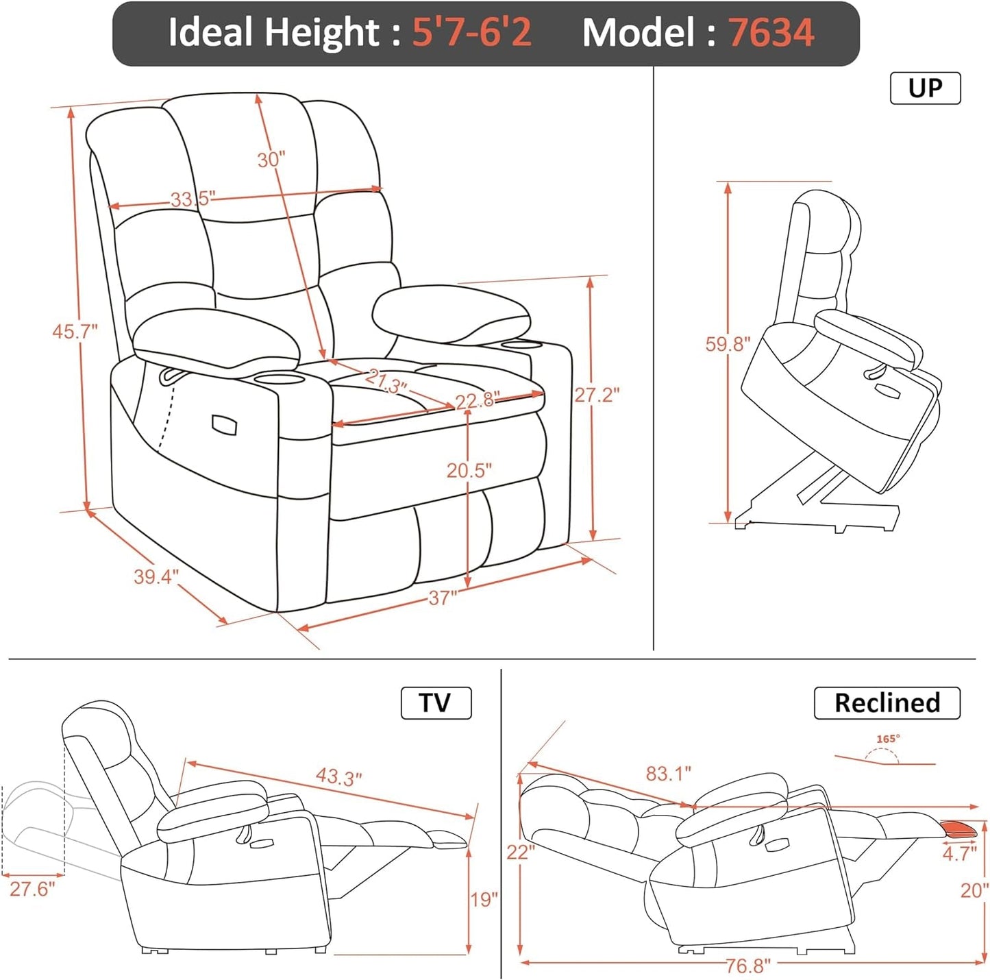 Large Dual Motor Power Lift Recliner With Massage And Heat